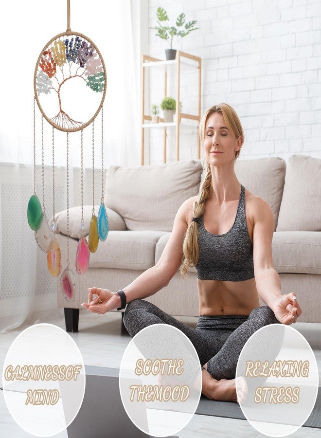 Dreamsum 7 Chakra Crystal Tree of Life - Dreamsum Moon Dream Catchers with Chakra Agate Stone, Crystal Tree Life Wind Chimes Wall Hangings Decor for Bedroom Wedding Party Festival Blessing Gift - Image 4